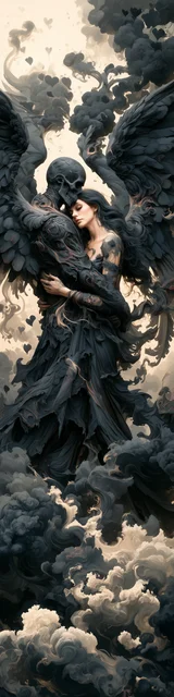 Free dark romance bookmark featuring a dark angel embrace